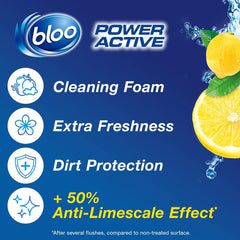 Bloo Power Active Toilet Rim Block Freshener Anti Limescale Lemon 50G
