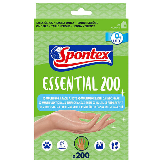 Spontex Essential 200 Gloves Clear Disposable Household Use Powder Latex Free