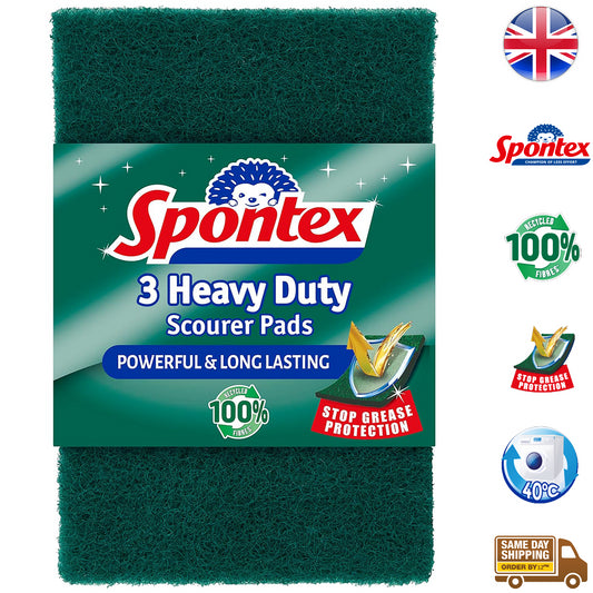 Spontex Heavy Duty Scourer Pads Long Lasting Oven Bbq Grease Cleaner 3Pk