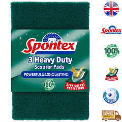 Spontex Heavy Duty Scourer Pads Long Lasting Oven Bbq Grease Cleaner 3Pk