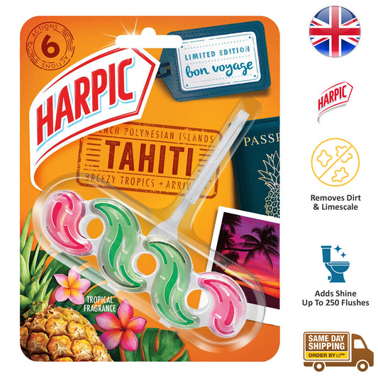 Harpic Toilet Rim Block Cleaner Stain Limescale Remover Tahiti Fragrance 35G