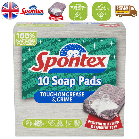Spontex Soap Pads Surface Tough Grease Grime Cleaner Remover Lemon Fresh 10Pk