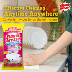 Elbow Grease Anti Bacterial Wipes Pink Blush Surface Cleaner Dirt Remover 80Pk