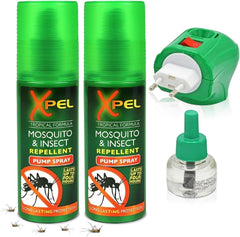 Xpel Mosquito & Insect Repellent Bundle | 2pin Plug-In & Pump Spray Green 70ml