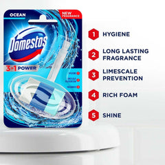 Domestos Ocean 3 In 1 Power Toilet Rim Block Limescale Prevention Odour Control