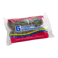 Super Bright Stainless Steel Scourers 6Pk Dirt Cleaner Stain Remover
