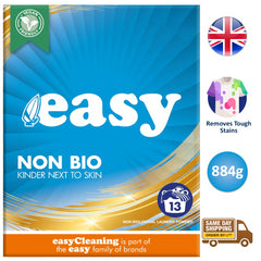 Easy Non Bio Washing Powder Removes Tough Stains Laundry Cloth Detergent 884G X1