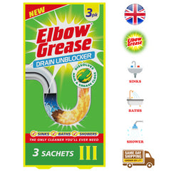 Elbow Grease Drain Unblocker Powder Sink Cleaner Bathroom Shower Clog Remover