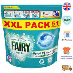 Fairy Laundry Detergent Liquid Washing Pods Capsules Non Bio 51 Washes