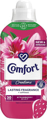 Comfort Fabric Conditioner Long Last Fragrance 30 Washes Strawberry & Lily 900ml