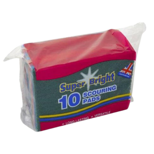 Super Bright Green Scouring Pads Heavy Duty Scourer Scrub Cleaning 10Pk