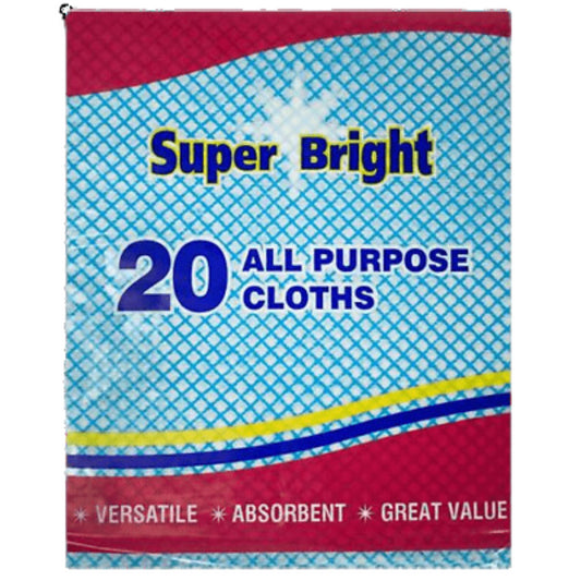 Super Bright All Pupose Cleaning Cloths 20Pk Ideal For Wet Dry Work Kitchen