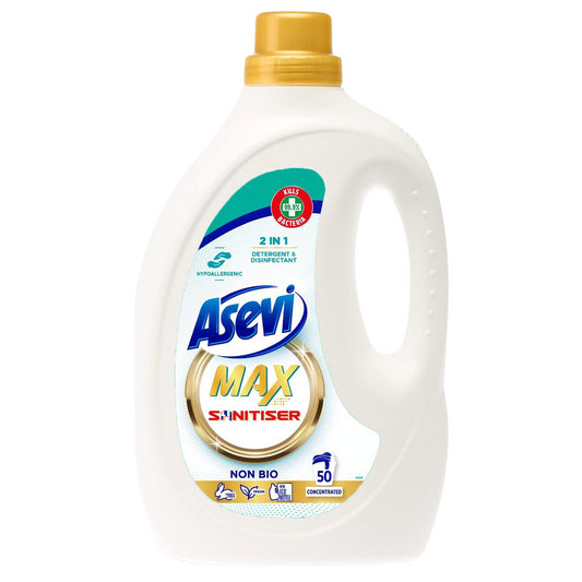 Asevi Max Sanitiser Non Bio 2 In 1 Laundry Detergent Disinfectant 50 Washes 2.5L