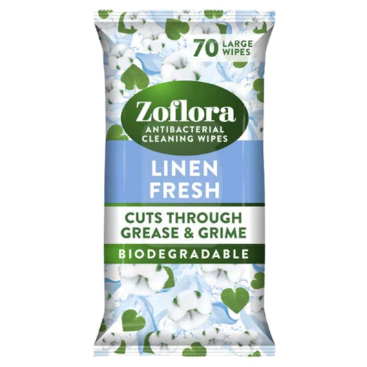 Zoflora Linen Fresh Cuts Through Grease Grime Multi Surface Cleaning 70 Wipes