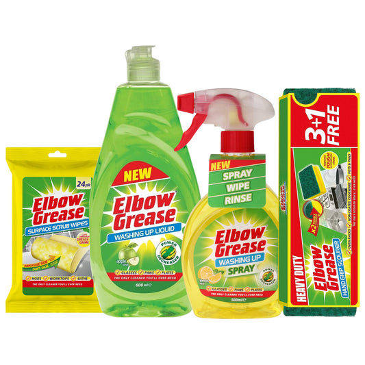 Elbow Grease Washing Up Liquid Spray Scourer Surface Scrub Wipe 4Pcs Bundle
