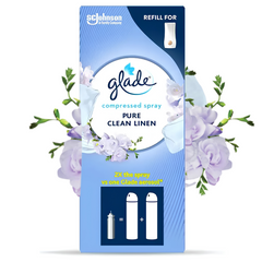 Glade Compressed Spray Pure Clean Linen Air Freshener Refill Home Office Hotel 10ml