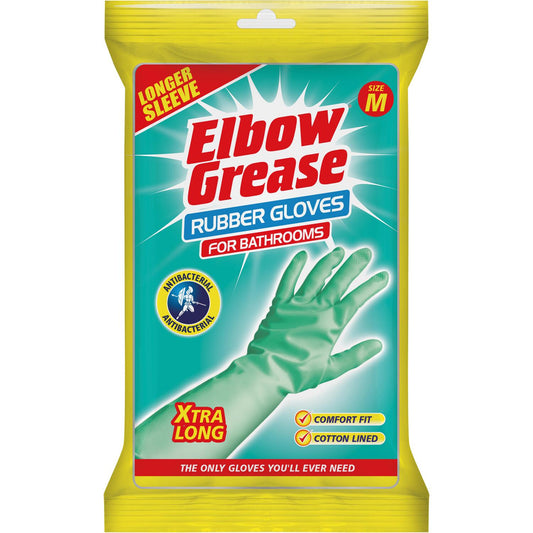 Elbow Grease Rubber Gloves For Toilet Bathroom Antibacterial Long Sleeve Medium
