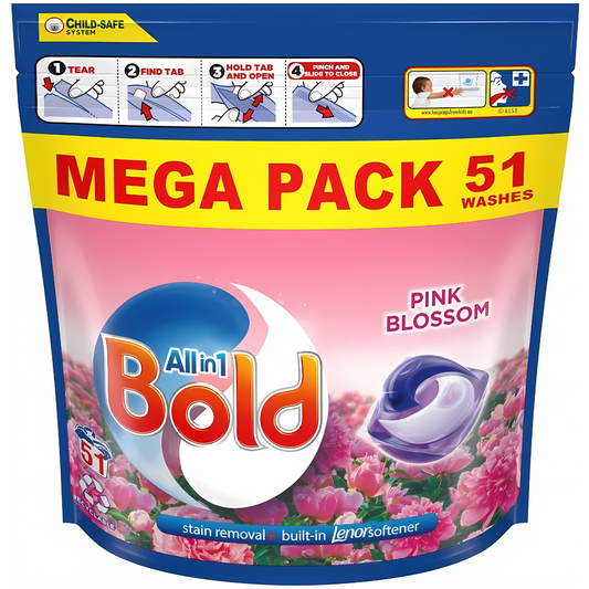 Bold All In 1 Pods 51W Laundry Detergent Washing Stain Remover Pink Blossom