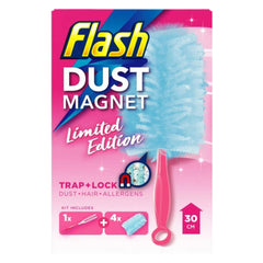 Flash Dust Standard Starter Magnet Duster TrapLock Pink Kit 1 Handle 4 Refills