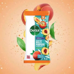 Dettol Peach Splash Scented Multipurpose Surface Cleaning Biodegradable 50 Wipes