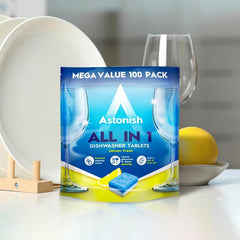 Astonish All In 1 Dishwasher Tablets Lemon Built Salt Rinse Aid 100 Washing Tabs