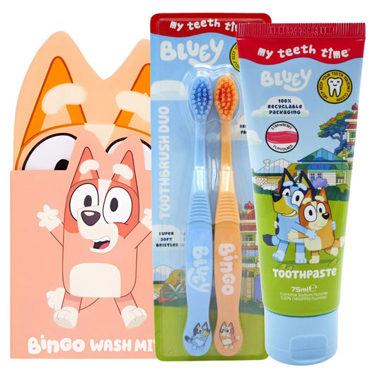 BLUEY BUNDLE | TOOTHPASTE, TOOTHBRUSH, WASH MITT (BLUE)