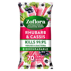 Zoflora Antibacterial Multi Surface Cleaning 70 Large Wipes Rhubarb & Cassis