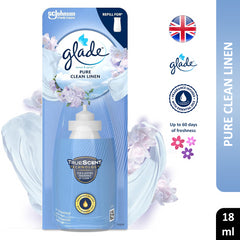 Glade Sense & Spray Pure Clean Linen Air Freshener Refill Home Office Hotel 18ml