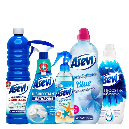 Asevi Bundle Spanish Cleaning Products Bathroom Cleaner Fabric Softener Blue