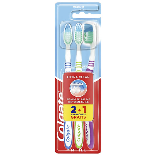 Colgate Extra Clean Toothbrush Medium 3 Packs Cleaning Assorted Colours