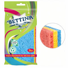 Bettina Sponge Wipes Super Absorbent All Your Spills 3pc Streak-Free Cleaning