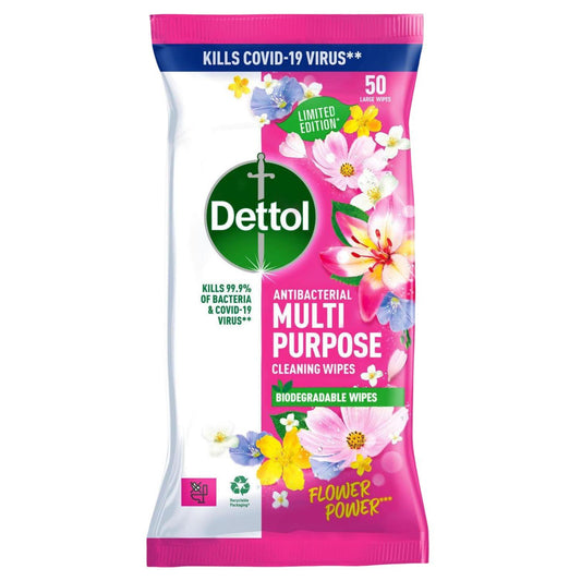 Dettol Flower Power Scented Multipurpose Surface Cleaning Biodegradable 50 Wipes