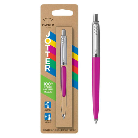 Parker Jotter Ballpoint Pen Medium Magenta Ink Stainless Steel Barrel Body