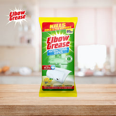 Elbow Grease Anti Bacterial Wipes Lemon Surface Cleaner Dirt Remover 80Pk