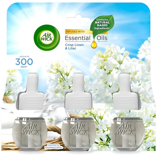 Air Wick Crisp Linen & Lilac Air Freshener Scented Oil Fragrance Triple Refills