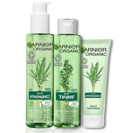 Garnier Organic Essentials Gel Face Wash Moisturiser Toner Care Cleanse Gift Set