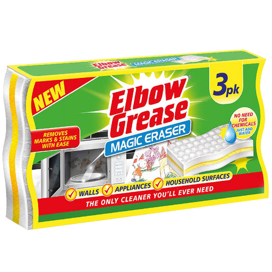Elbow Grease Chemical-Free Magic Sponges Eraser For Walls Stains Remover 3Pk