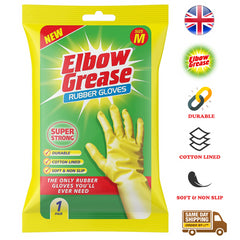 Elbow Grease Household Rubber Gloves Medium Non Slip Durable Washing Up Cleaning