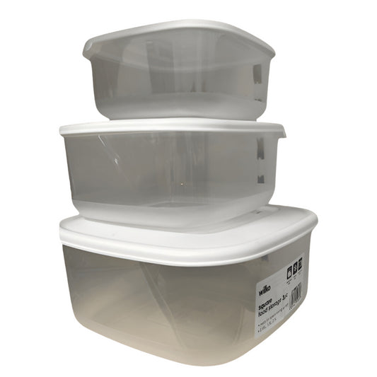 Wilko Square Food Storage Container Clear Plastic Picnic Lunch Box With Lid 3Pk