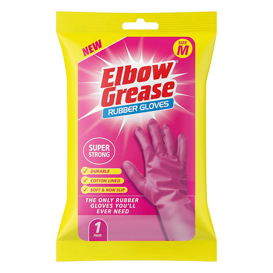Elbow Grease Household Rubber Gloves Pink Medium Strong Non Slip Durable