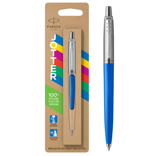 Parker Jotter Ballpoint Pen Medium Blue Ink Stainless Steel Barrel Body