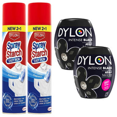 Dylon Strach Spray Crisp 300ml Fabric Dye Pod Washing Machine Black Bundle Set