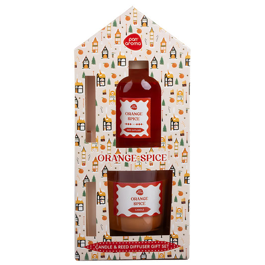 Pan Aroma Orange Spice Red Diffuser Oil & Candle Wax Special Occasions Gift Set
