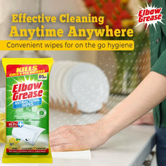 Elbow Grease Anti Bacterial Wipes Lemon Surface Cleaner Dirt Remover 80Pk