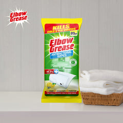 Elbow Grease Anti Bacterial Wipes Lemon Surface Cleaner Dirt Remover 80Pk
