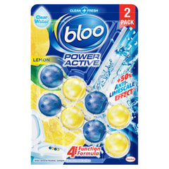 Bloo Power Active Toilet Rim Block Freshener Anti Limescale Twin Pack Lemon 50G
