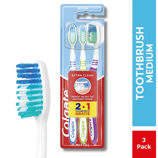 Colgate Extra Clean Toothbrush Medium 3 Packs Cleaning Assorted Colours