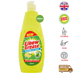 Elbow Grease Washing Up Liquid Kitchen Dish Oil Grease Cleaner Lemon 600ml
