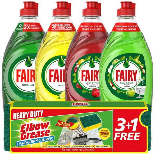 Fairy Washing Up Liquid Kitchen Scourer Dish Grease Cleaner Mix Bundle Set 320ml