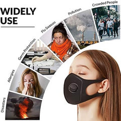 Reusable Black Face Mask With Breathing Valve For Running Outdoor Cycling